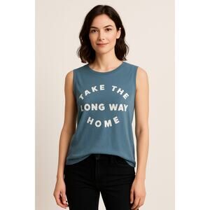 Vintage Inspired Graphic Tank Blue “Take The Long Way Home” Sonoma Size M